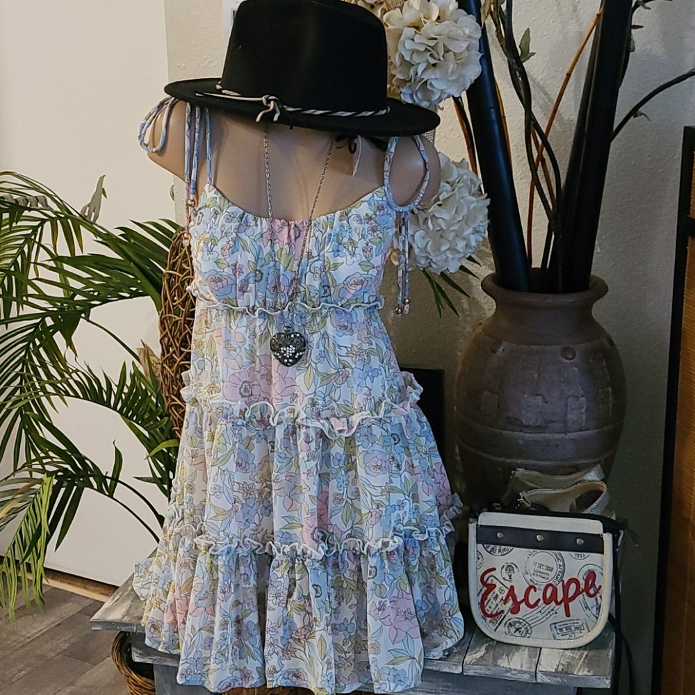 SUMMER NEW  MINI MULTI BO HO FLORAL RUFFLE  DRESS - Picture 9 of 16